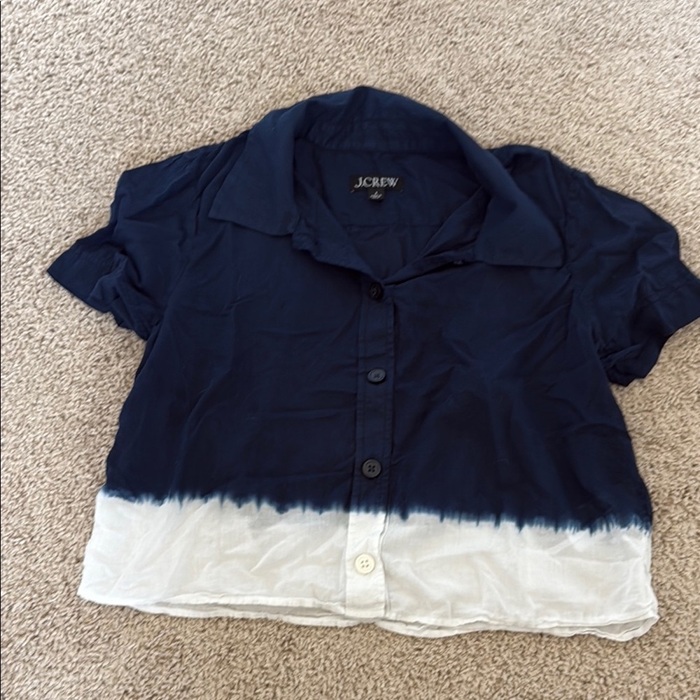 J. Crew Blue and White Button Down Shirt Crop Cotton